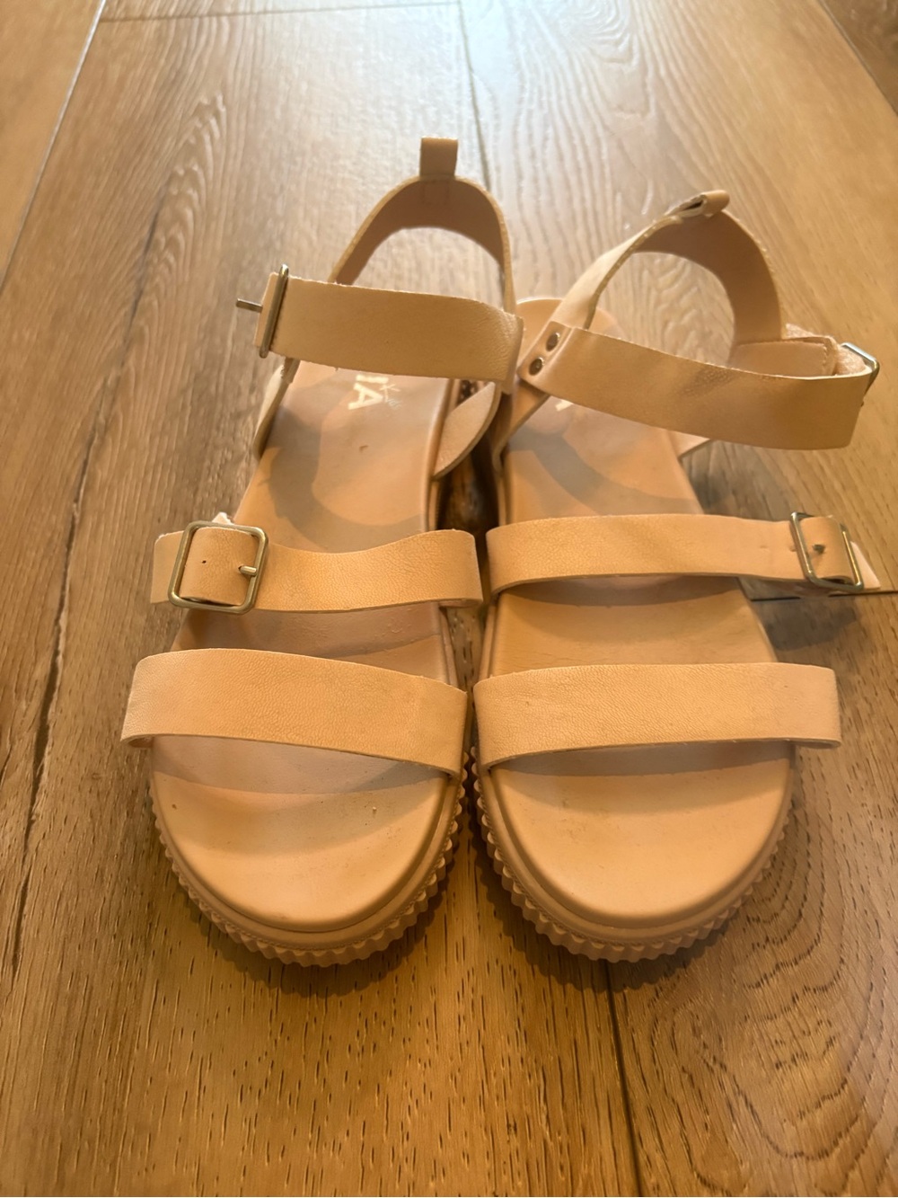 Girls' Neutral Strappy Buckle Sandals - Tan